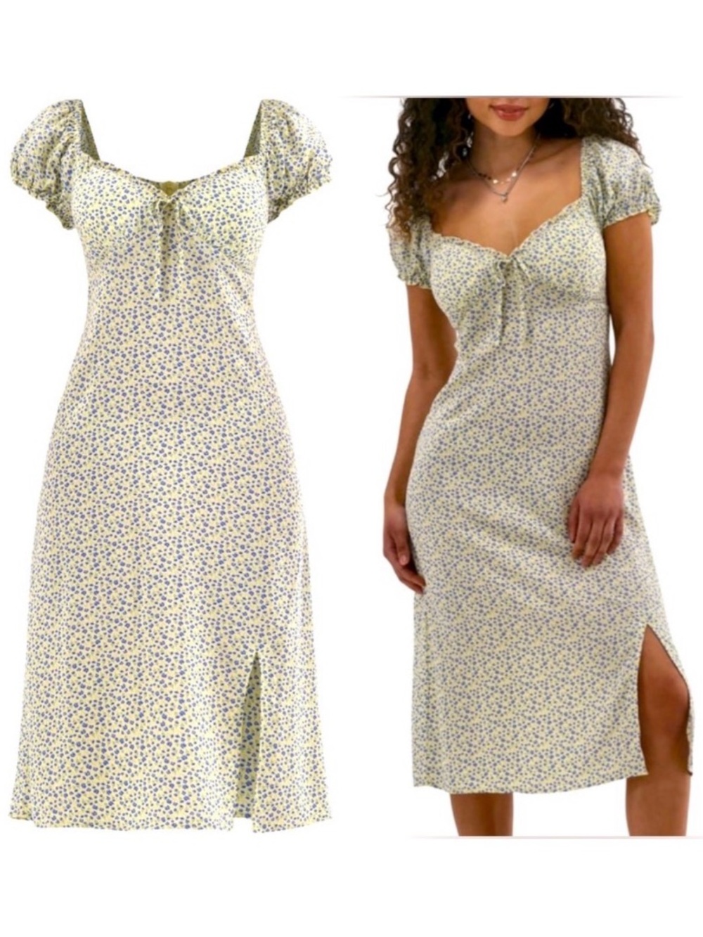 Floral Midi Dress With Puff Sleeves Size Medium